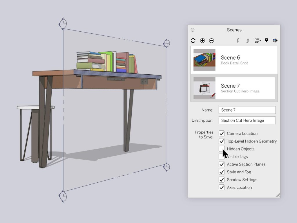 Section planes & scenes interface in SketchUp 2020 update