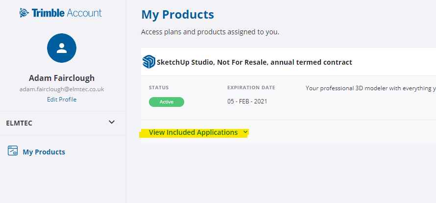 Click through into "View included Applications"